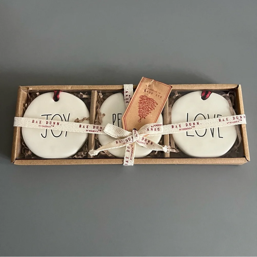 Rae Dunn Joy Peace Love Christmas Ornaments